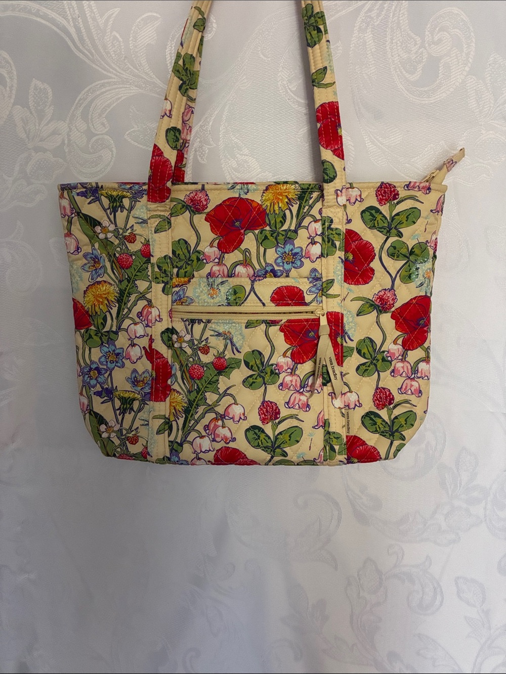 Vera Bradley Floral Tote in Cream, Red and Green